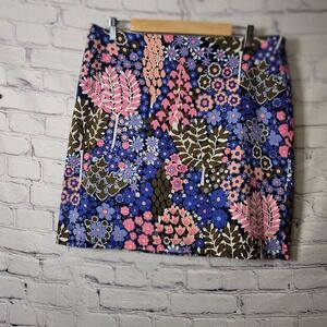 Talbots Womens Blue Pink Floral Cotton Stretch Straight Skirt 12 Career Chic